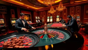 Engage in the thrilling atmosphere of 188bet with poker players and roulette action in a luxury casino.