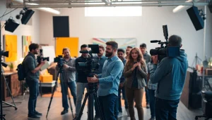 Highlighting a vibrant video production company Calgary team collaborating on a commercial.