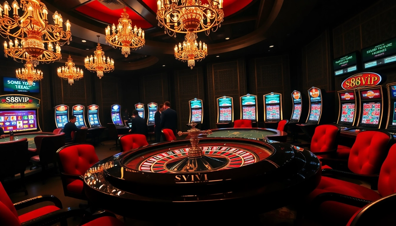 S88VIP branded roulette table with excited players in a luxurious casino setting, capturing the thrill of gambling.