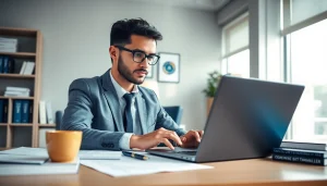 Traducteur anglais assermenté professionnel au travail, démontrant des services de traduction ciblés pour le traducteur assermenté anglais.