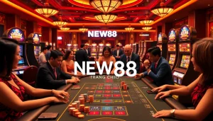 Engaged players enjoying casino games at NEW88 Trang chủ with vibrant visuals and professional atmosphere.