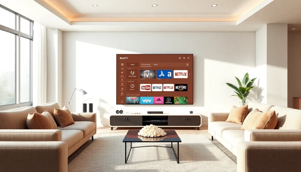 Watch your favorite shows with BossTV.ca on a large screen in a comfortable living room setup.