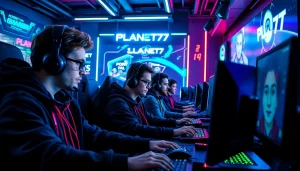 Menggambarkan pengalaman seru bermain PLANET77 game dalam suasana gaming futuristik.