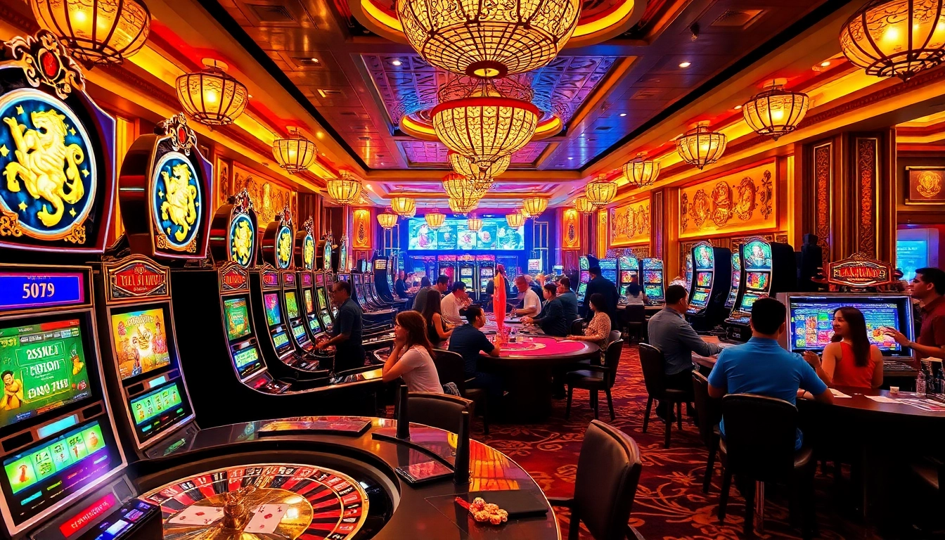 Engaging casino environment featuring Raja Barong symbols and players celebrating wins at slot machines.