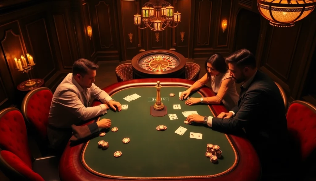 Engage in high-stakes poker action at nhà cái okfun casino, featuring vibrant chips and cards.