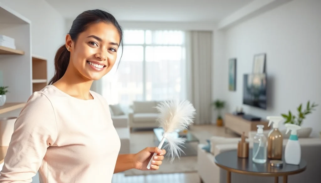 Cleaning service professionals diligently cleaning a bright, spacious home with care and efficiency.