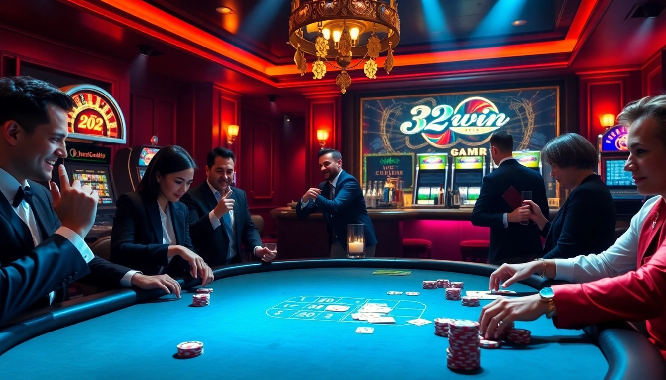 Exciting moment at the poker table with players winning big at 32 win casino.