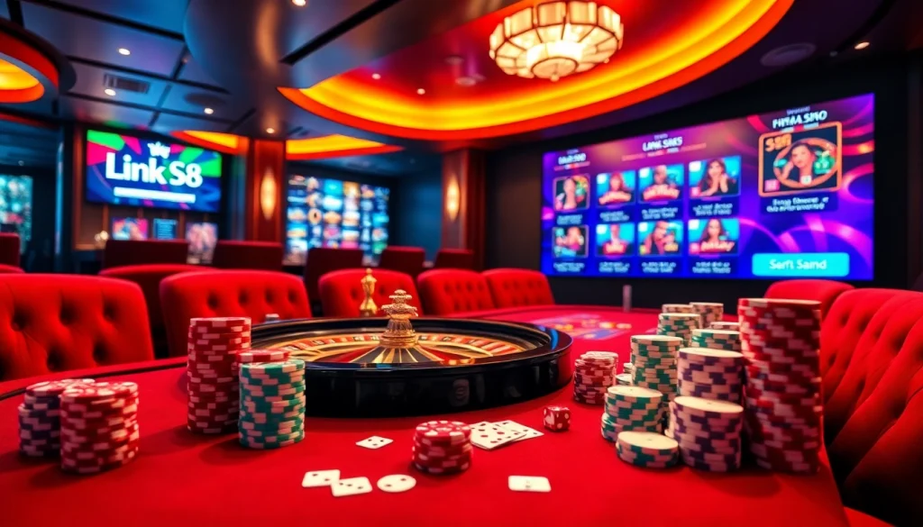 Experience thrilling gambling action with the link s8 at our stunning casino tables featuring poker chips and roulette.