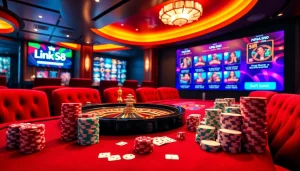 Experience thrilling gambling action with the link s8 at our stunning casino tables featuring poker chips and roulette.