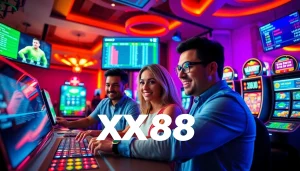 Engaging scene at XX88.XYZ showcasing diverse online gaming experiences, highlighting excitement and trust.