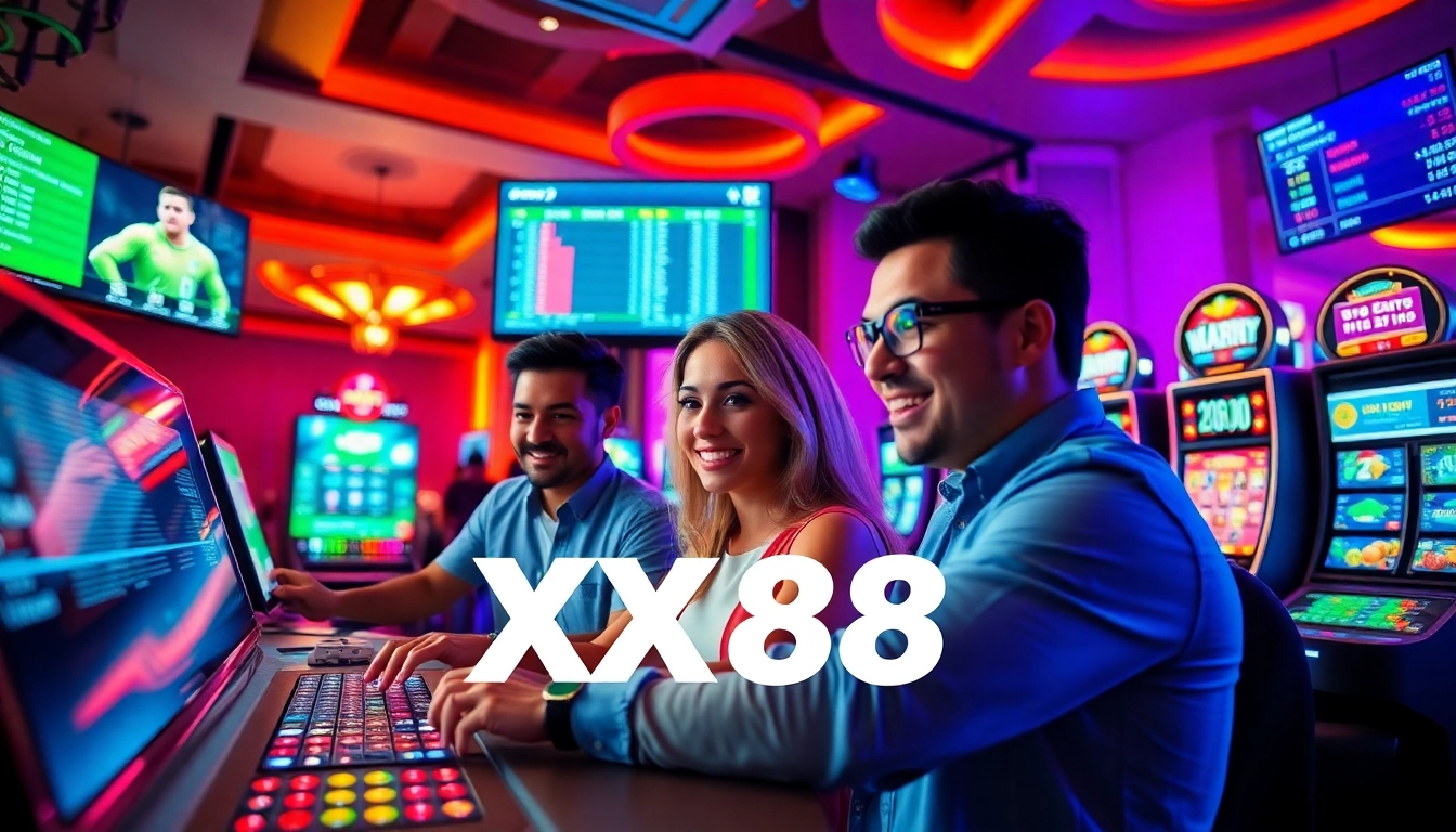Engaging scene at XX88.XYZ showcasing diverse online gaming experiences, highlighting excitement and trust.