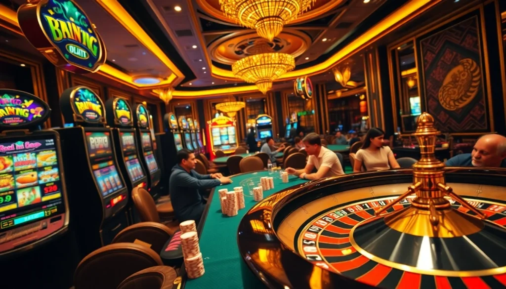 Experience the thrill of raja barong at a vibrant casino filled with slot machines and poker tables.
