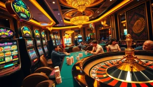 Experience the thrill of raja barong at a vibrant casino filled with slot machines and poker tables.