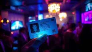 Club 21 ids displayed in a vibrant club setting, highlighting authenticity and security features.