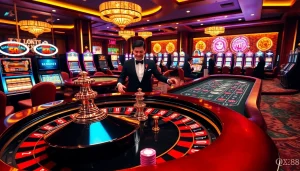 Engage in thrilling gameplay at Trang Chủ QQ88 with vibrant casino tables and exciting slot machines.