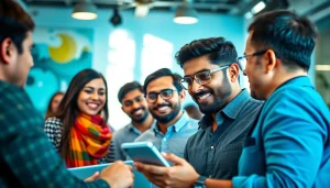 Aspiring indian entreprenure collaborating with a diverse team in a modern office setting.