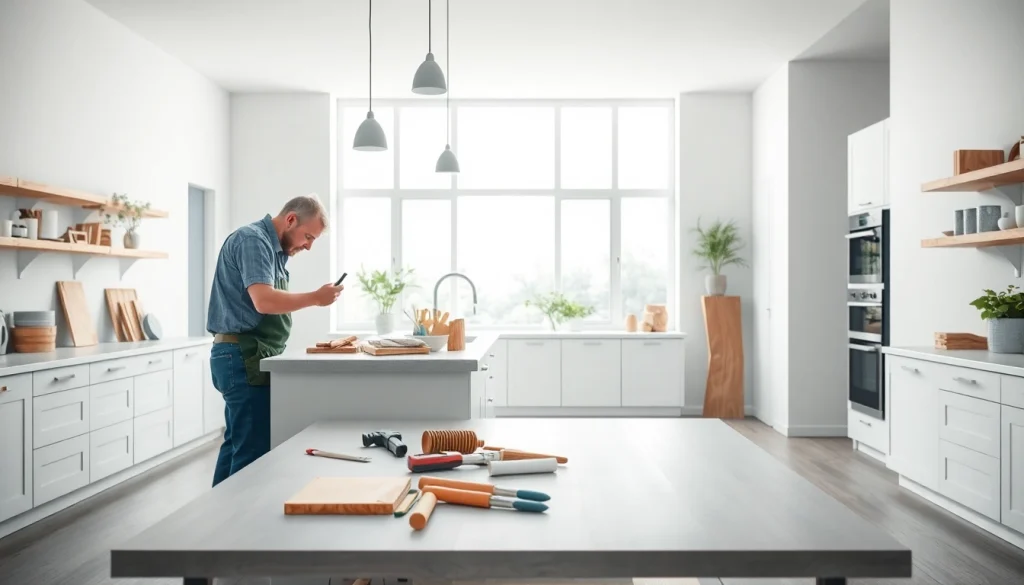 Transforming a kitchen through home renovation with a craftsman at work.