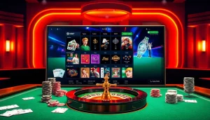 Engaging gameplay experience at Nhà cái GG88 with vibrant casino elements like poker chips and slot machines.