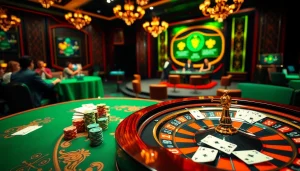 Experience thrilling gameplay at fun88 เข้าระบบ with vibrant casino visuals featuring poker chips and roulette.