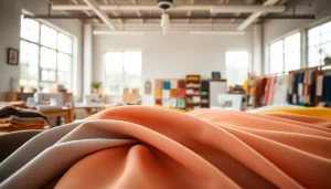 Katoen stoffen getoond in een creatief atelier met diverse kleuren en texturen.