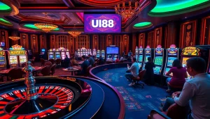 Players engaged in a thrilling game at UU88 casino, showcasing luxury and excitement.