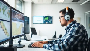 Truck Dispatch Services operational control center with a dispatcher managing logistics efficiently.