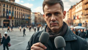 Зйомка новин з https://sumytoday.in.ua у центральному районі Сум, відображаючи актуальні події.