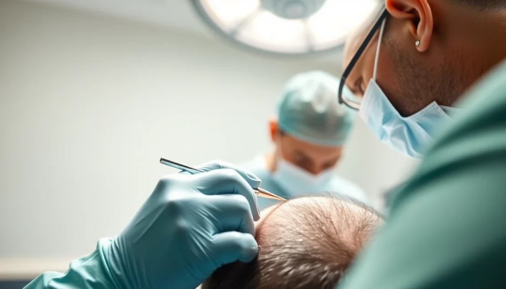 Capturing a detailed hair transplant uk procedure highlighting precision and expertise in a clinical setting.