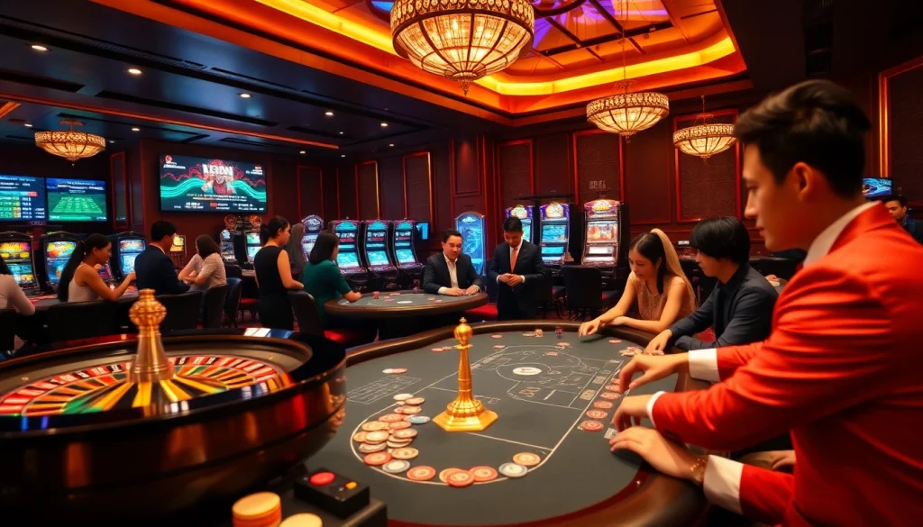 Engaging scene at Trang Chủ MM88 showcasing lively poker action and vibrant casino atmosphere.