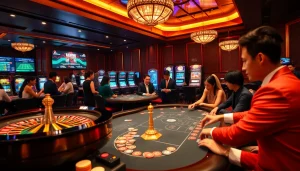 Engaging scene at Trang Chủ MM88 showcasing lively poker action and vibrant casino atmosphere.