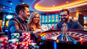 A vibrant online casino scene featuring gambling elements like poker chips and slot machines at 789win com.