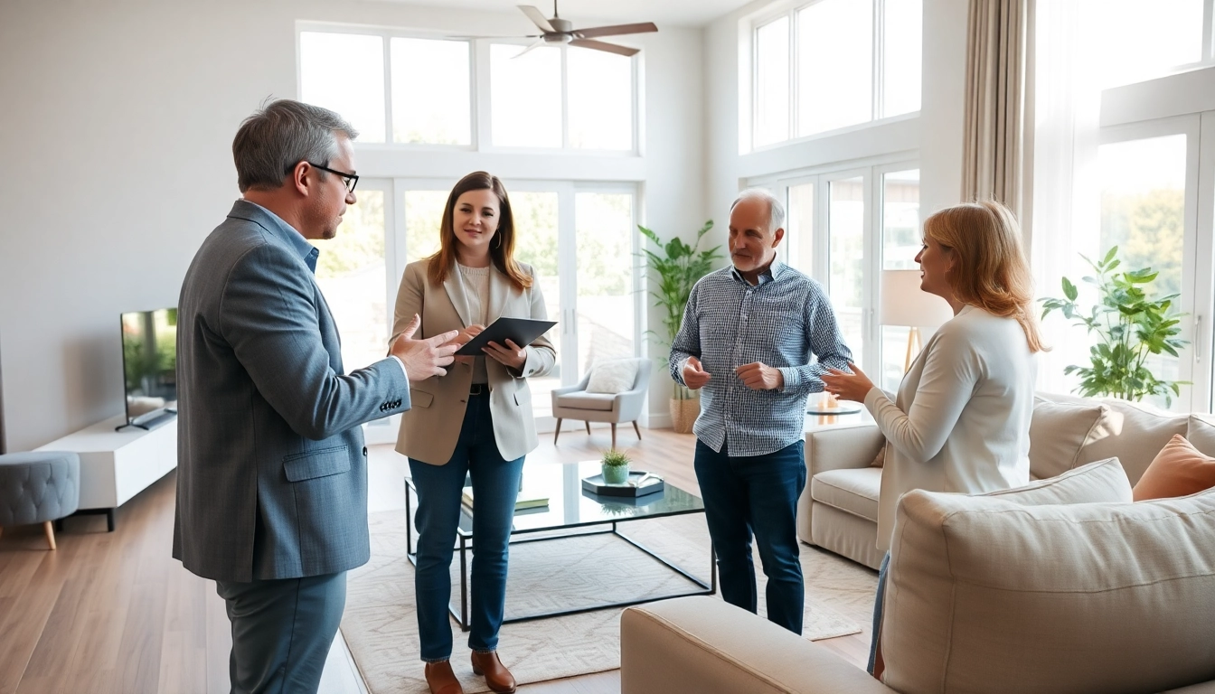 Engage with Real Estate showcasing a professional agent in a well-decorated living room.