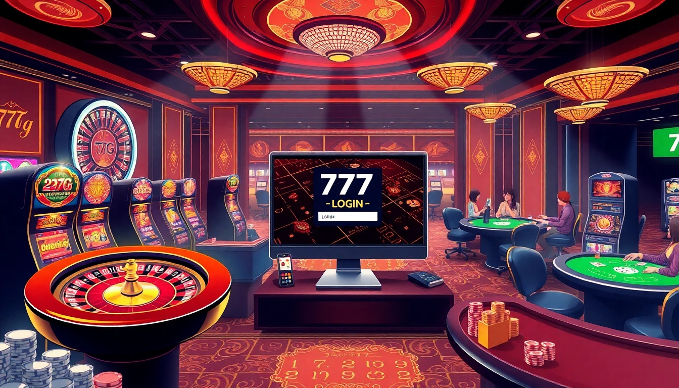 Experience the thrill of gambling while engaging with the 777g Login interface in a luxury casino scene.