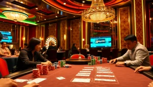 High-stakes poker action at https://sshbet.io/ casino with vibrant atmosphere and excitement.