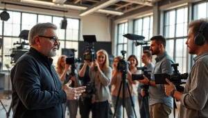 Engaged team of a Video Production Company Calgary collaborating in a professional studio environment.