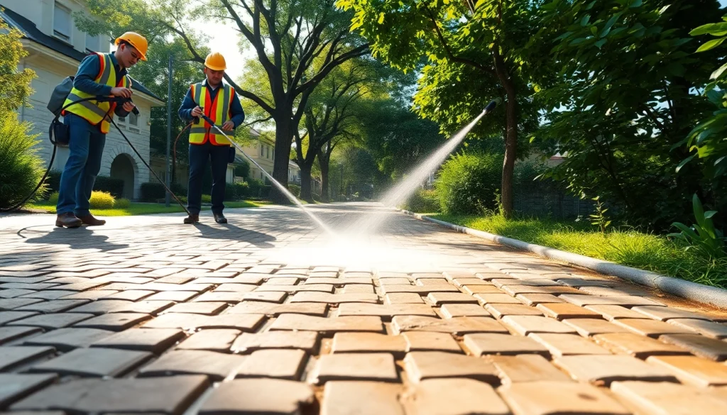 čiščenje tlakovcev s strani strokovnjakov, prikaz živahnih tlakovcev med čiščenjem