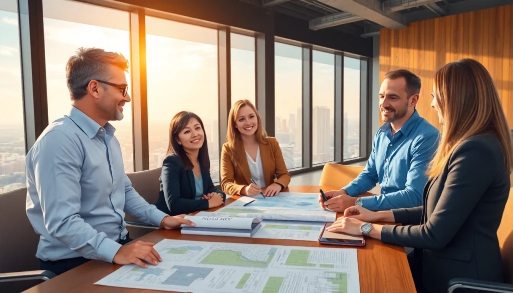 Real Estate professionals collaborating in a modern office, showcasing trust and opportunity.