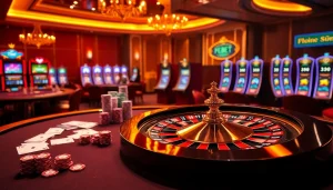 Experience the excitement of F8bet with luxury casino tables and vibrant gaming atmosphere.