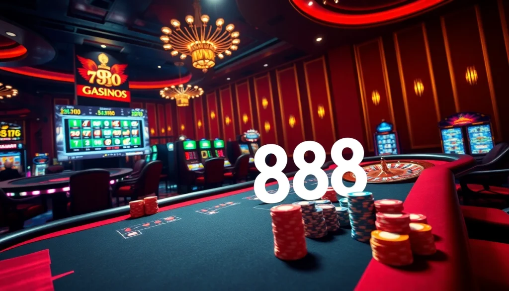 A vibrant poker scene at https://888new.sarl/, showcasing colorful chips, an engaged player, and a roulette wheel.