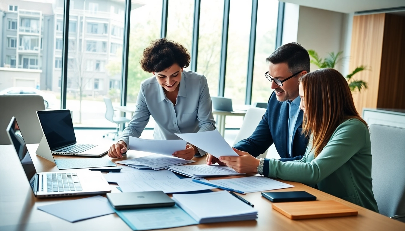 Traduction de documents par une équipe professionnelle sur translatecompany.fr dans un bureau moderne.