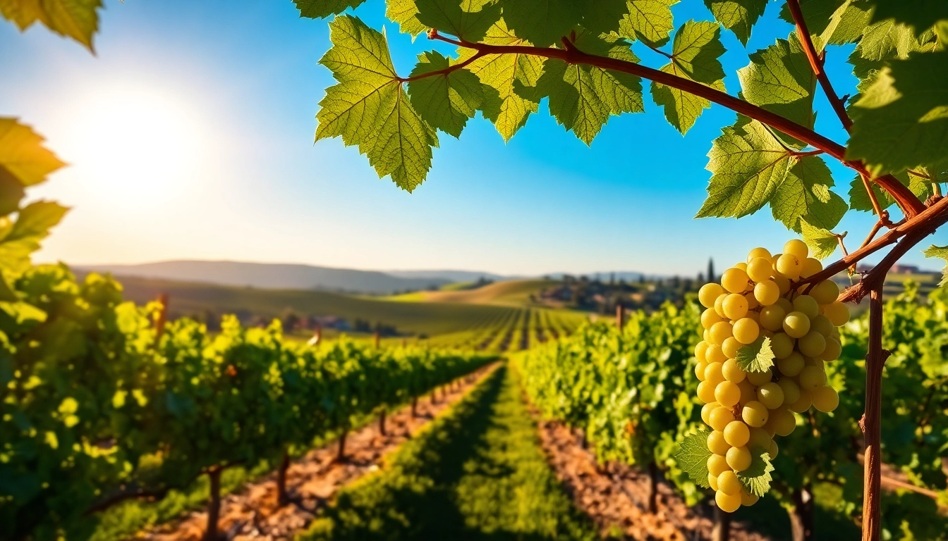Showcase the vineyards and wineries in Clarksburg CA with vibrant grapevines and scenic views.