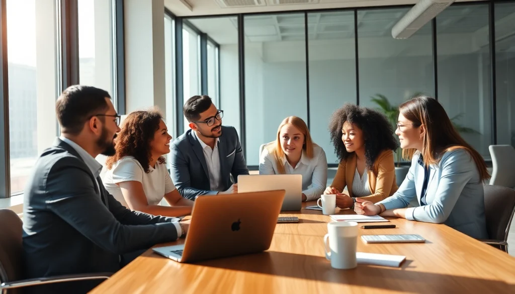 Engaging business meeting showcasing a diverse team collaborating effectively.