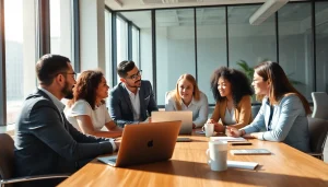 Engaging business meeting showcasing a diverse team collaborating effectively.