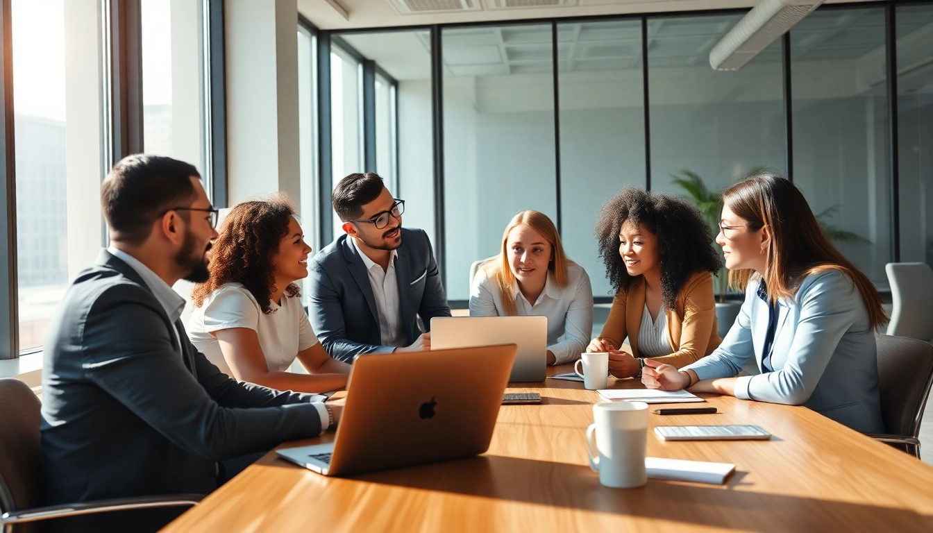 Engaging business meeting showcasing a diverse team collaborating effectively.