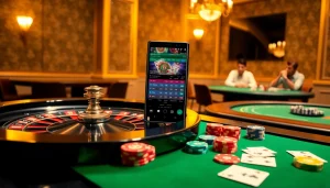 S8-themed casino environment showcasing poker and roulette, with online betting on display.