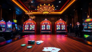 Experience the excitement of slot kamboja bet 100 with vibrant casino scenes featuring enthusiastic players and luxurious slot machines.