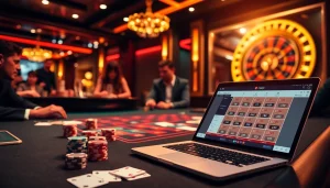 Players enjoying an exciting poker game at 123b casino with vibrant atmosphere and engaging visuals.