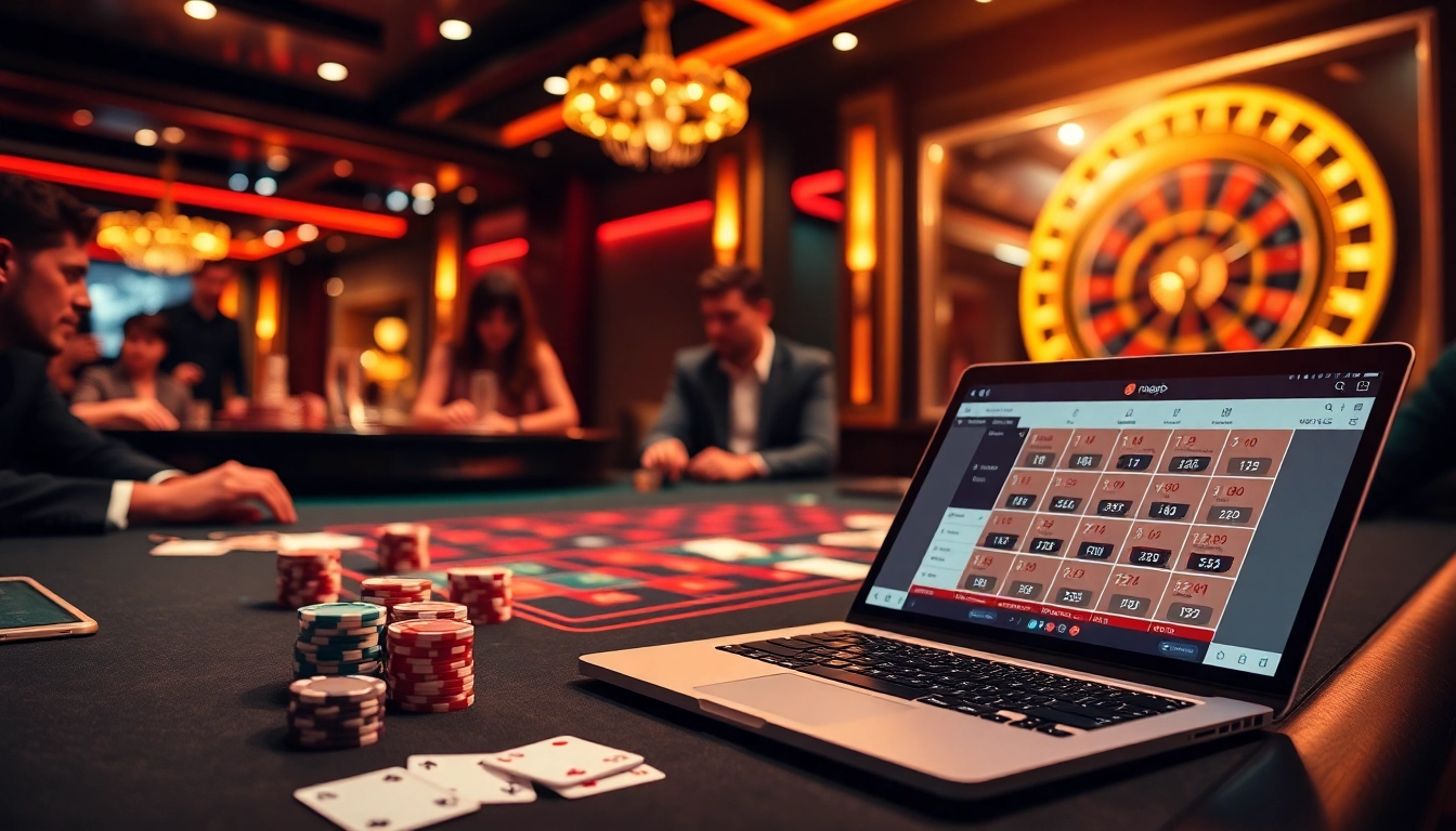 Players enjoying an exciting poker game at 123b casino with vibrant atmosphere and engaging visuals.