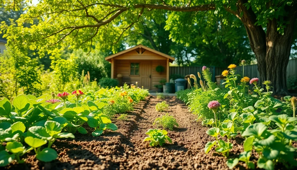 Engaging gardening scene with vibrant plants thriving in a sunlit garden.