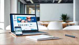 Visualize a professional setup featuring an Instagram smm panel on a sleek laptop, emphasizing digital marketing effectiveness.